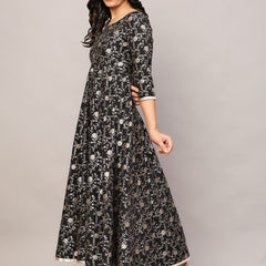 Poshak Hub Women Black and Gold Chanderi brocade Anarkali Kurta