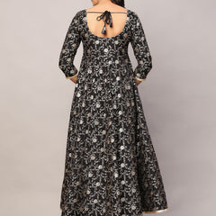 Poshak Hub Women Black and Gold Chanderi brocade Anarkali Kurta
