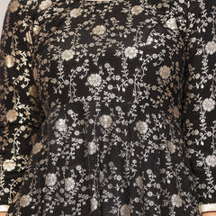 Poshak Hub Women Black and Gold Chanderi brocade Anarkali Kurta