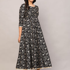 Poshak Hub Women Black and Gold Chanderi brocade Anarkali Kurta