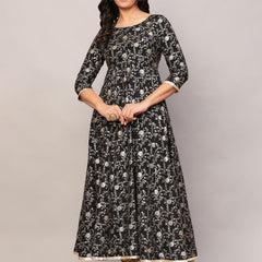 Poshak Hub Women Black and Gold Chanderi brocade Anarkali Kurta
