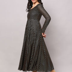 Poshak Hub Women Black Georgette Foil Print Anarkali Kurta