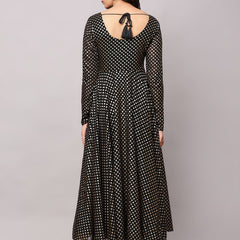 Poshak Hub Women Black Georgette Foil Print Anarkali Kurta
