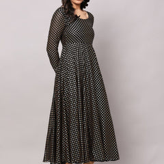 Poshak Hub Women Black Georgette Foil Print Anarkali Kurta
