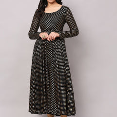 Poshak Hub Women Black Georgette Foil Print Anarkali Kurta