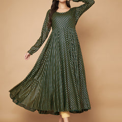 Poshak Hub Women Green Georgette Foil Print Anarkali Kurta