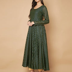 Poshak Hub Women Green Georgette Foil Print Anarkali Kurta