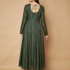 Poshak Hub Women Green Georgette Foil Print Anarkali Kurta