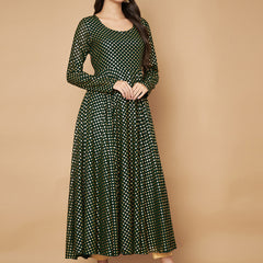 Poshak Hub Women Green Georgette Foil Print Anarkali Kurta