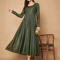 Poshak Hub Women Green Georgette Foil Print Anarkali Kurta