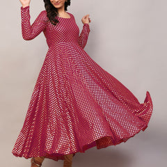 Poshak Hub Women Pink Georgette Foil Print Anarkali Kurta