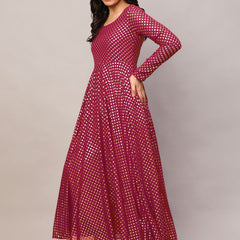 Poshak Hub Women Pink Georgette Foil Print Anarkali Kurta