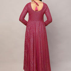 Poshak Hub Women Pink Georgette Foil Print Anarkali Kurta