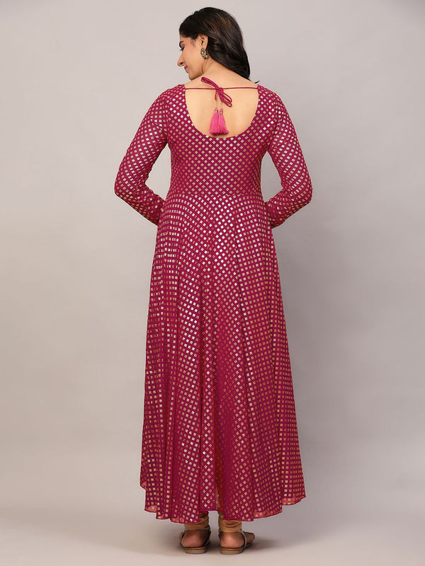 Poshak Hub Women Pink Georgette Foil Print Anarkali Kurta