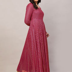 Poshak Hub Women Pink Georgette Foil Print Anarkali Kurta