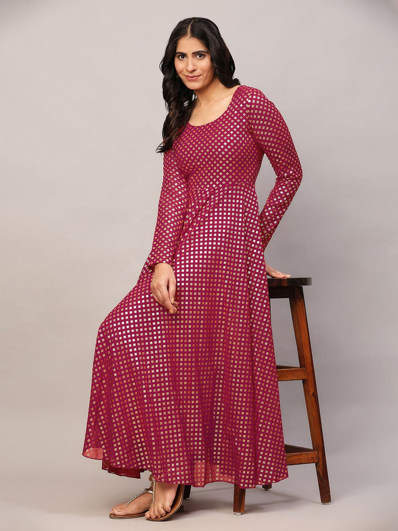 Poshak Hub Women Pink Georgette Foil Print Anarkali Kurta