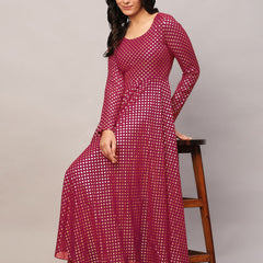 Poshak Hub Women Pink Georgette Foil Print Anarkali Kurta