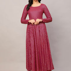 Poshak Hub Women Pink Georgette Foil Print Anarkali Kurta