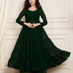 Poshak Hub Women Green Georgette Tiered Anarkali Kurta with Sharara