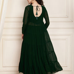 Poshak Hub Women Green Georgette Tiered Anarkali Kurta with Sharara