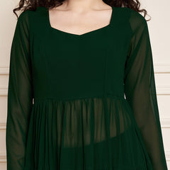 Poshak Hub Women Green Georgette Tiered Anarkali Kurta with Sharara