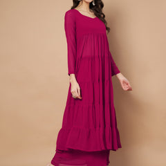 Poshak Hub Women Pink Georgette Tiered Anarkali Kurta with Sharara