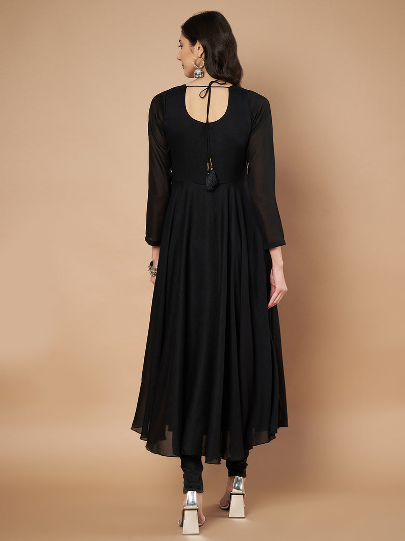 Poshak Hub Women Black Vichitra Silk Hand Embroidery Anarkali Kurta