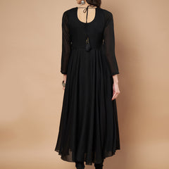 Poshak Hub Women Black Vichitra Silk Hand Embroidery Anarkali Kurta