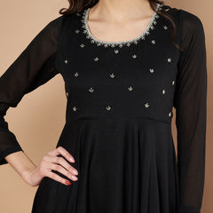 Poshak Hub Women Black Vichitra Silk Hand Embroidery Anarkali Kurta