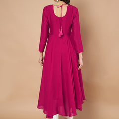 Poshak Hub Women Pink Vichitra Silk Hand Embroidery Anarkali Kurta