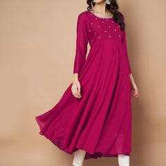Poshak Hub Women Pink Vichitra Silk Hand Embroidery Anarkali Kurta