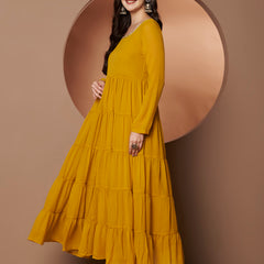 Poshak Hub Women Yellow Georgette Hand Embroidery Tiered Anarkali Kurta