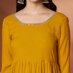 Poshak Hub Women Yellow Georgette Hand Embroidery Tiered Anarkali Kurta