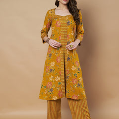 Poshak Hub Women Rayon Yellow FrontSlit A-Line Kurta and Palazzo