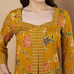 Poshak Hub Women Rayon Yellow FrontSlit A-Line Kurta and Palazzo