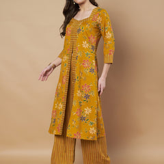 Poshak Hub Women Rayon Yellow FrontSlit A-Line Kurta and Palazzo