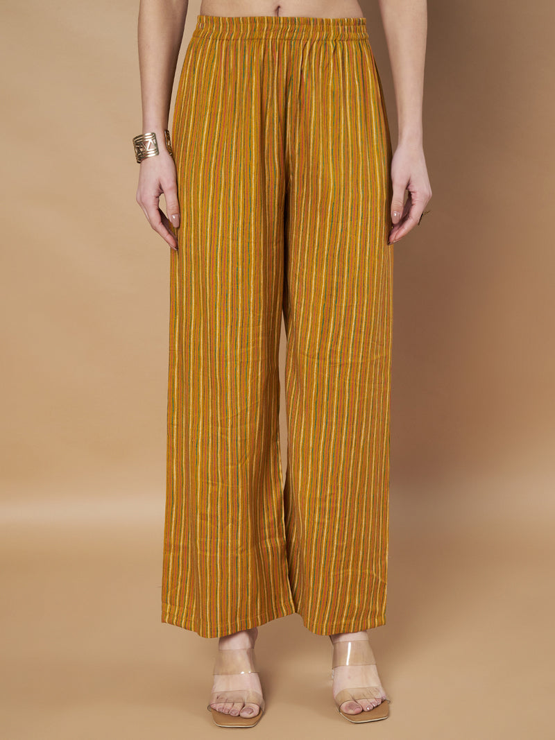Poshak Hub Women Rayon Yellow FrontSlit A-Line Kurta and Palazzo