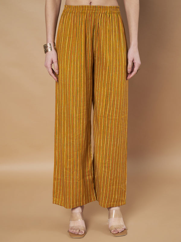 Poshak Hub Women Rayon Yellow FrontSlit A-Line Kurta and Palazzo