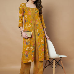 Poshak Hub Women Rayon Yellow FrontSlit A-Line Kurta and Palazzo