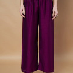 Poshak Hub Women Purple hand Embroidery Frontslit A-Line Kurta with Palazzo