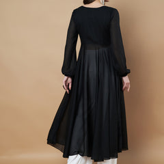 Poshak Hub Women Black Star Georgette Hand Embroidery Frontslit High Low Anarkali Kurta