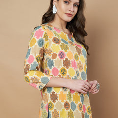 Poshak Hub Yellow Floral Print V Neck Top