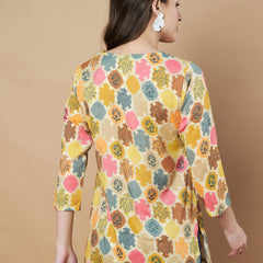 Poshak Hub Yellow Floral Print V Neck Top