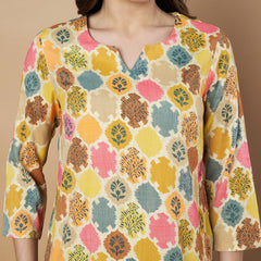 Poshak Hub Yellow Floral Print V Neck Top