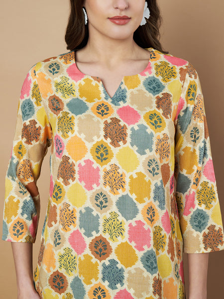 Poshak Hub Yellow Floral Print V Neck Top