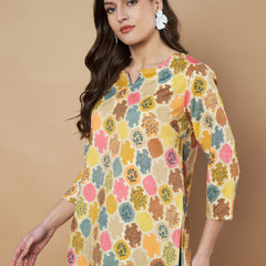 Poshak Hub Yellow Floral Print V Neck Top