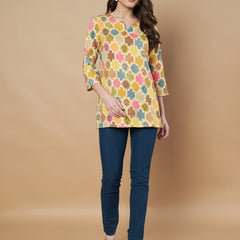 Poshak Hub Yellow Floral Print V Neck Top
