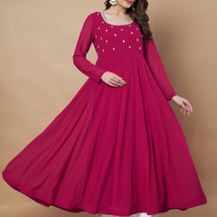 Poshak Hub Women Pink Georgette Hand Embroidery Anarkali Kurta