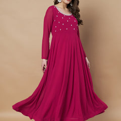 Poshak Hub Women Pink Georgette Hand Embroidery Anarkali Kurta