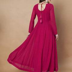 Poshak Hub Women Pink Georgette Hand Embroidery Anarkali Kurta